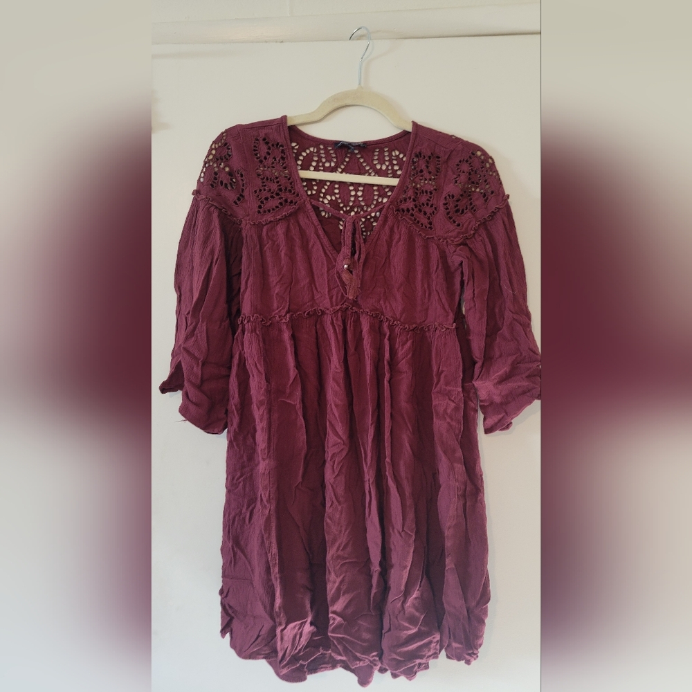 Burgundy Boho Dress with Crochet Details